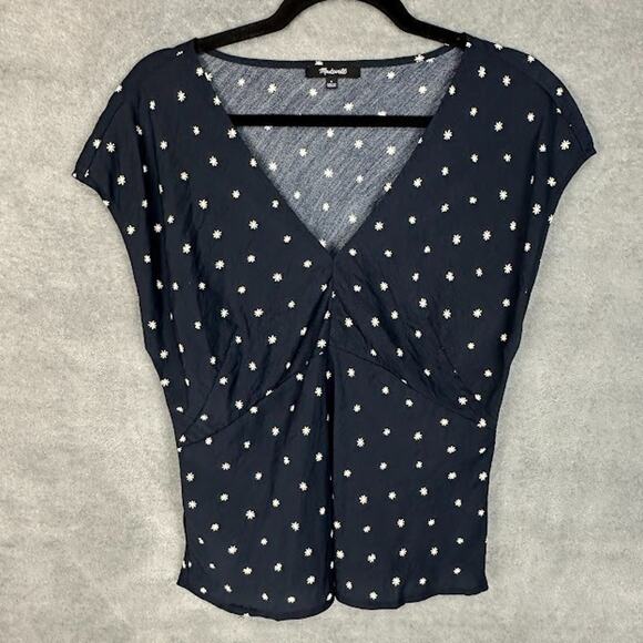 Madewell Top Womens 8 Navy Ditsy Floral V Neck Cap Sleeve Romantic Feminine - Picture 2 of 12